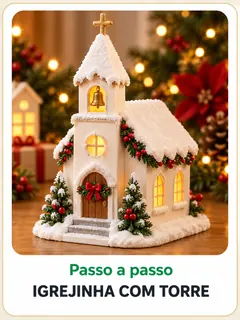 Igrejinha com torre em cerâmica fria